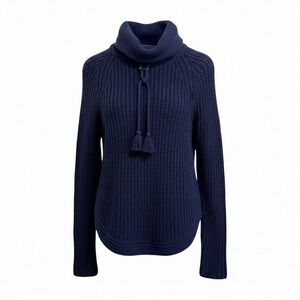 Coastal Sea Bleu Navy Cotton Angora Merino Wool Chunky Knit Sweater S